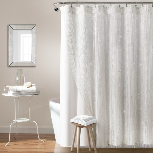 Rideau De Douche Lush Decor Blanc à Volants Et Fleurs – Déco Salle De Bain Romantique